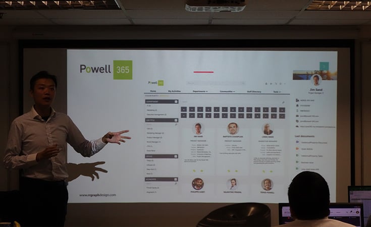 The speaker introducing the features of Powell 365
