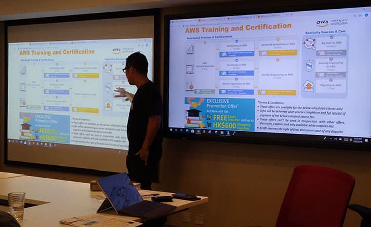 Brian Wu (Kenfil Hong Kong Limted), the first AWS authorized instructor in Hong Kong, introducing the training path of AWS.